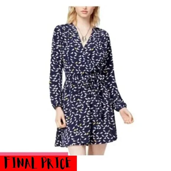 🧁Moon River Navy Blue V-Neck Wrap Dress with Gold Flakes Elegant Shimmering - Picture 1 of 11